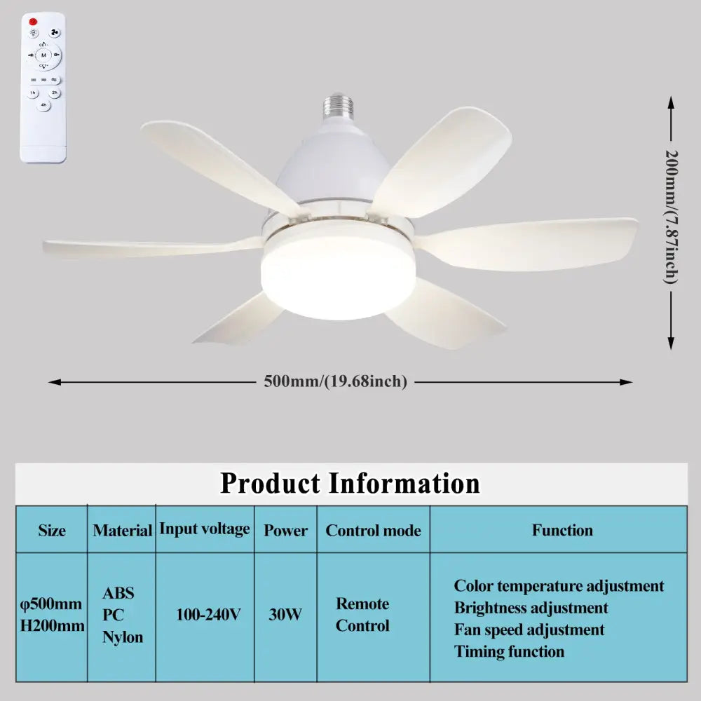 Modern ABS Ceiling Fan with RGB Light and Remote Control 32W 220V 30W White