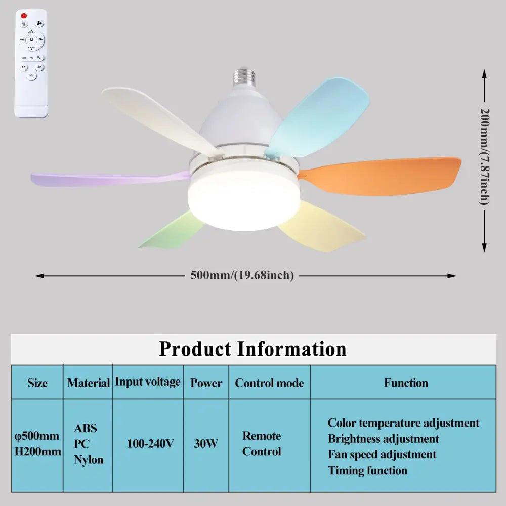 Modern ABS Ceiling Fan with RGB Light and Remote Control 32W 220V 30W Color