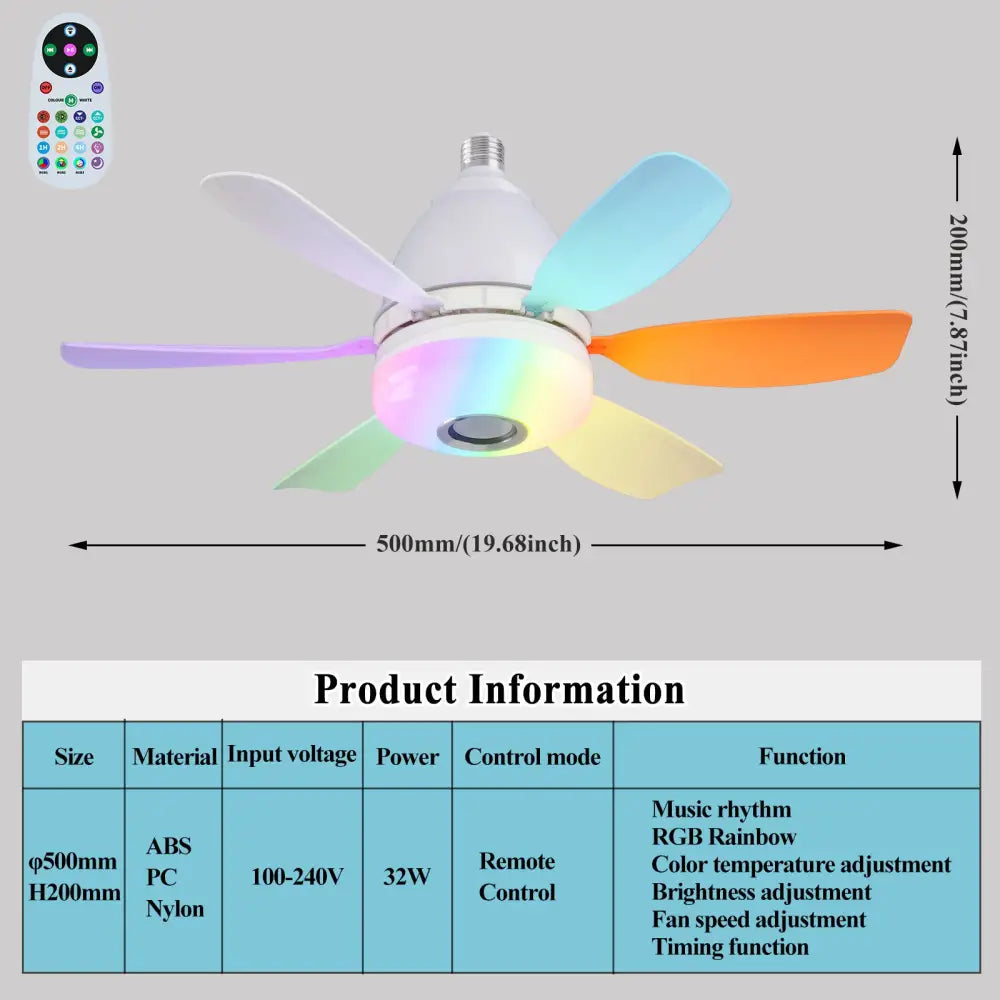 Modern ABS Ceiling Fan with RGB Light and Remote Control 32W 220V 32W Color RGB