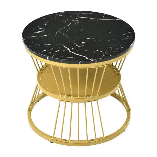Moderne Nesting Coffee Table Set with Marble Veneer Round Design Black 5