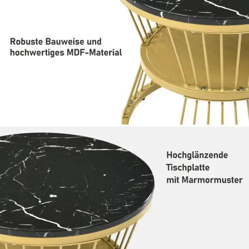 Moderne Nesting Coffee Table Set with Marble Veneer Round Design Black 5