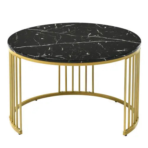 Moderne Nesting Coffee Table Set with Marble Veneer Round Design Black 5