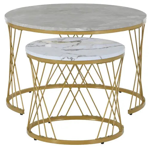 Moderne Nesting Coffee Table Set with Marble Veneer Round End Tables Grey 5