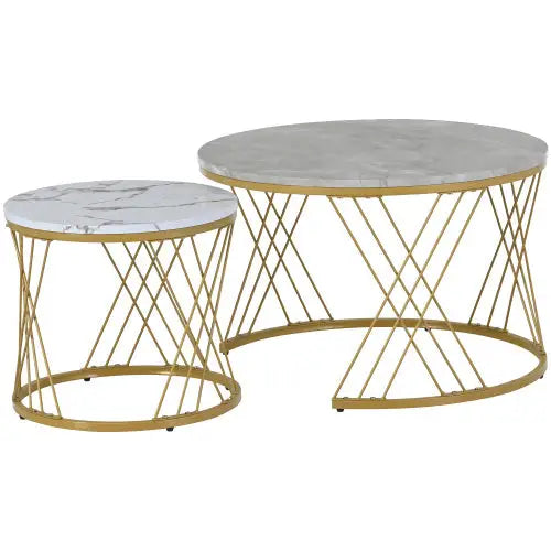 Moderne Nesting Coffee Table Set with Marble Veneer Round End Tables Grey 5