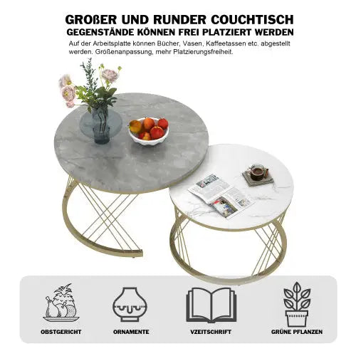 Moderne Nesting Coffee Table Set with Marble Veneer Round End Tables Grey 5