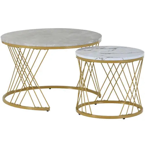 Moderne Nesting Coffee Table Set with Marble Veneer Round End Tables Grey 5