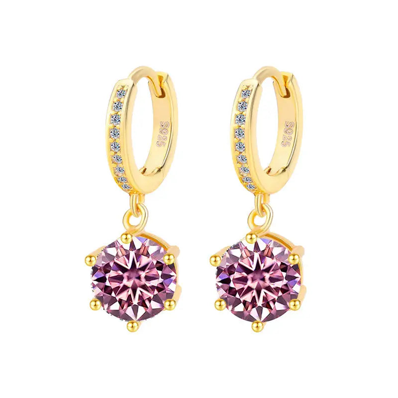 Moissanite Shine: Classic S925 Six-Claw Eardrops - Golden Cherry Blossom Powder / 50 Points