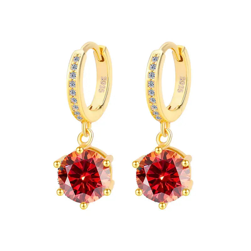 Moissanite Shine: Classic S925 Six-Claw Eardrops - Golden Orange / 50 Points