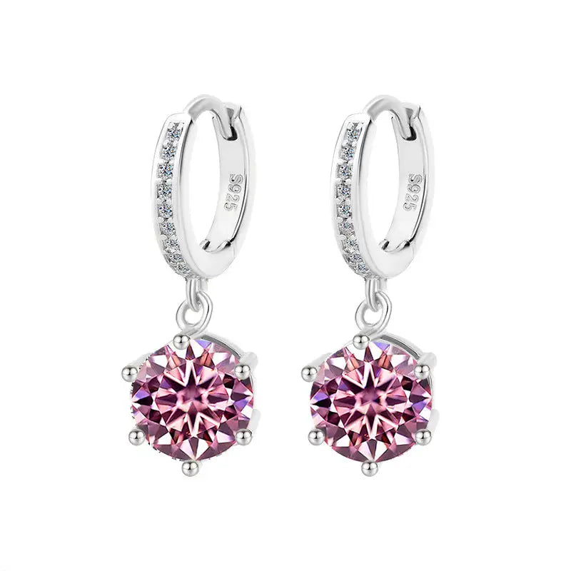 Moissanite Shine: Classic S925 Six-Claw Eardrops - Platinum Cherry Blossom Powder / 50 Points