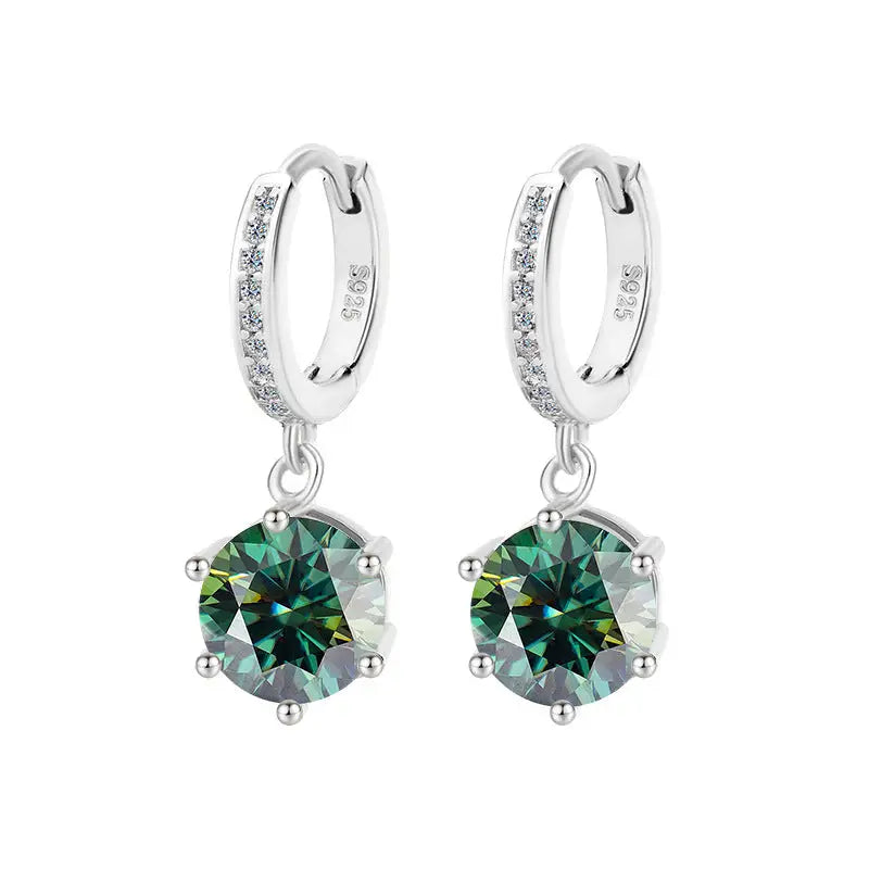 Moissanite Shine: Classic S925 Six-Claw Eardrops - White Gold Color Emerald / 50 Points