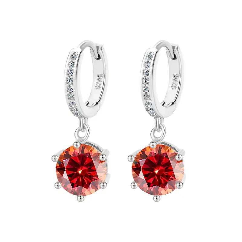 Moissanite Shine: Classic S925 Six-Claw Eardrops - White Gold Color Orange / 50 Points