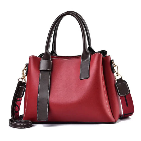 Multicolor Polyester PU Bag with Internal Zipper and Multiple Compartments - Wine Red