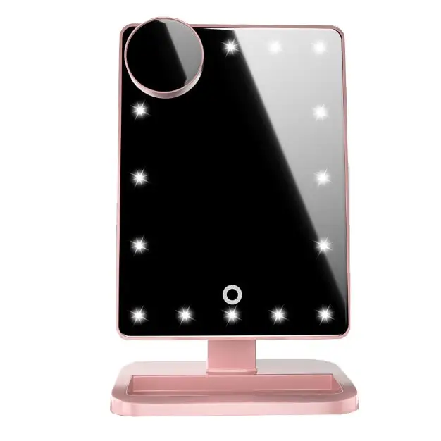 Multifunctional Makeup Mirror with Bluetooth Speaker and Magnifying Glass Rose gold