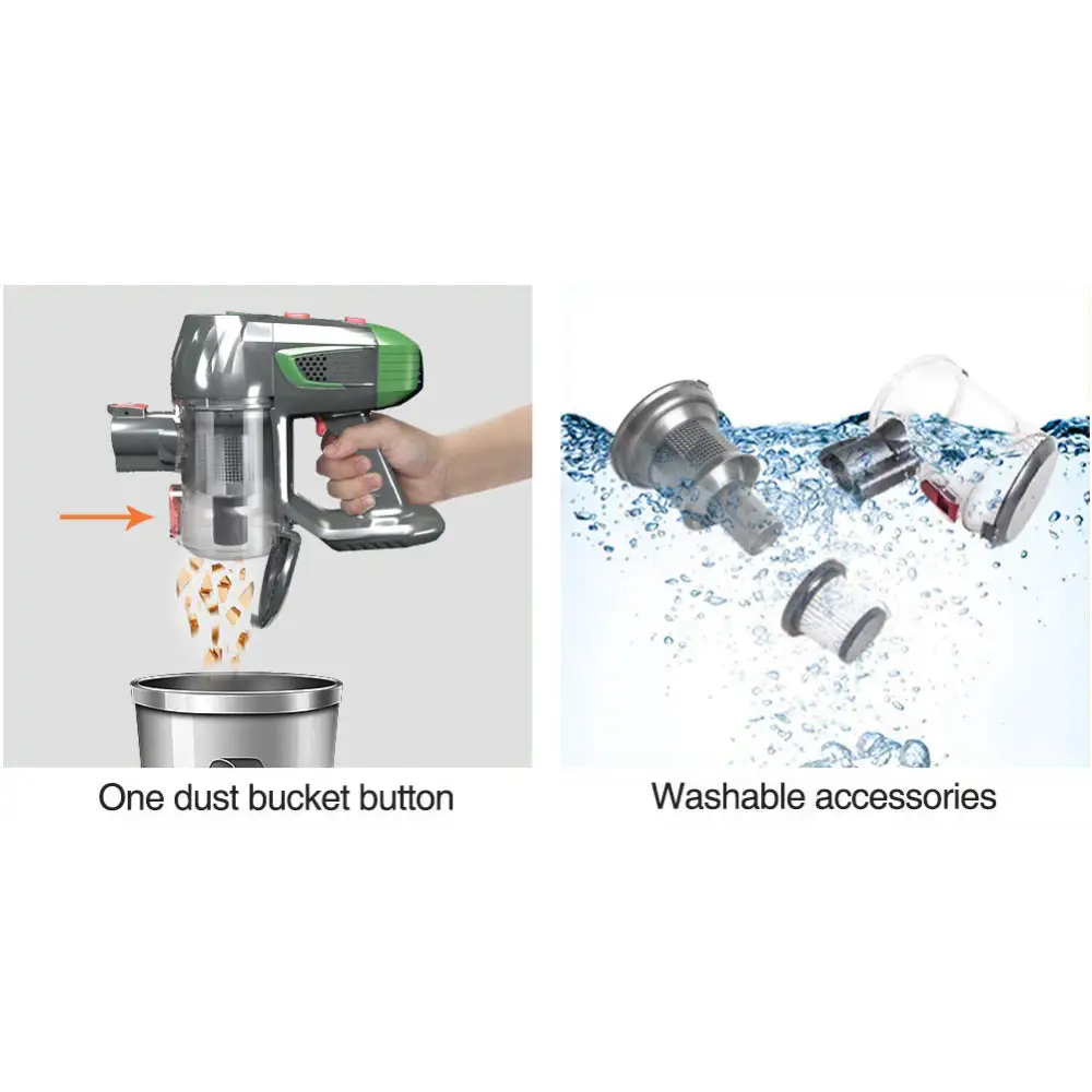 Multifunctional Vacuum Cleaner with LED Lighting and Dual Motors Green