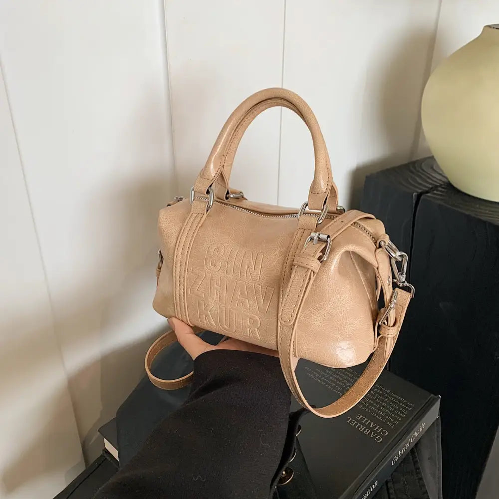 Neutral Soft PU Messenger Bag with Pendant and Mobile Phone Pocket - Khaki