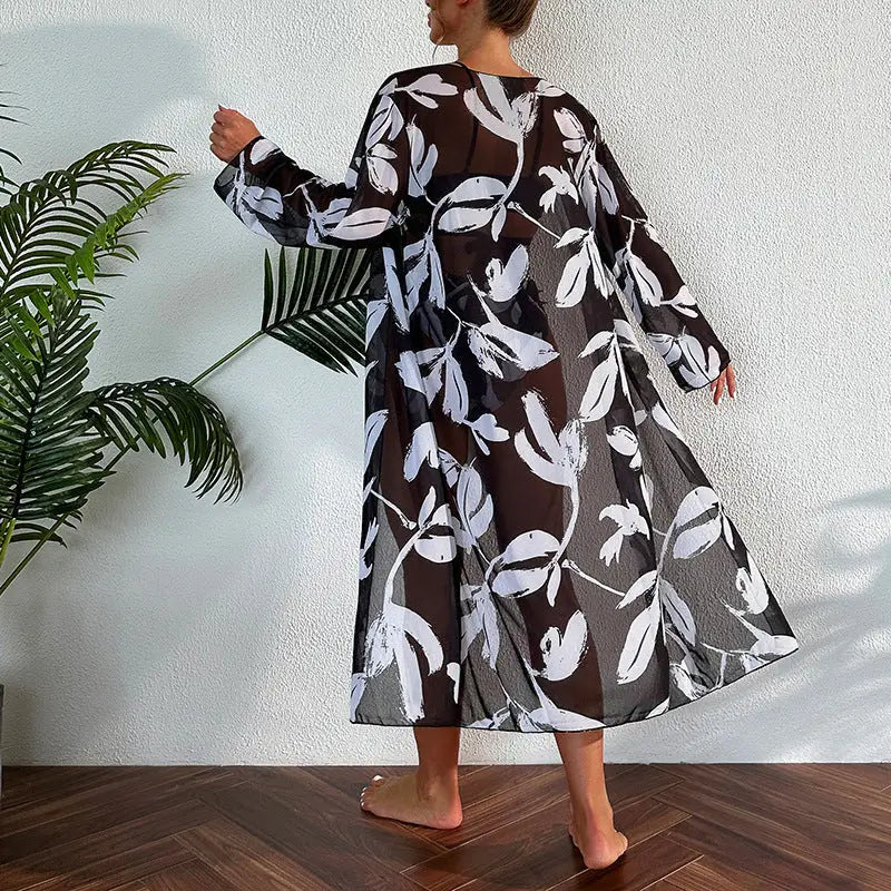 New Bikini Three-piece Women’s Swimsuit Black And White Printed Swimming