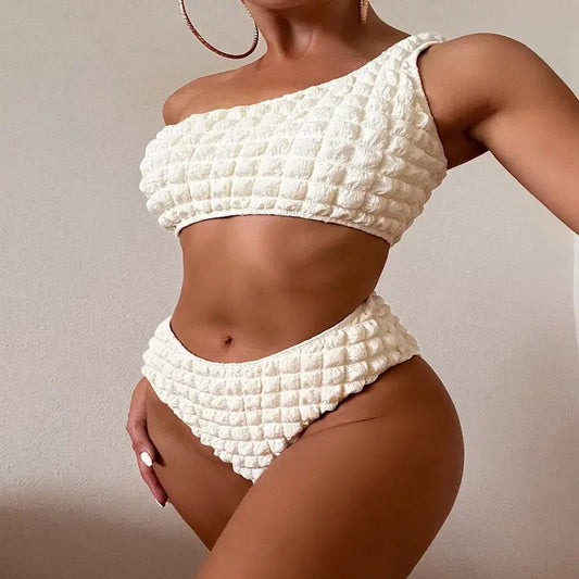 New Solid Color Women’s One Shoulder High Waist Split Swimsuit