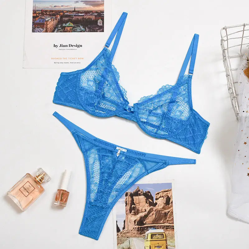 New Women’s Multi-color Perspective Lace Underwear Set - Blue / S