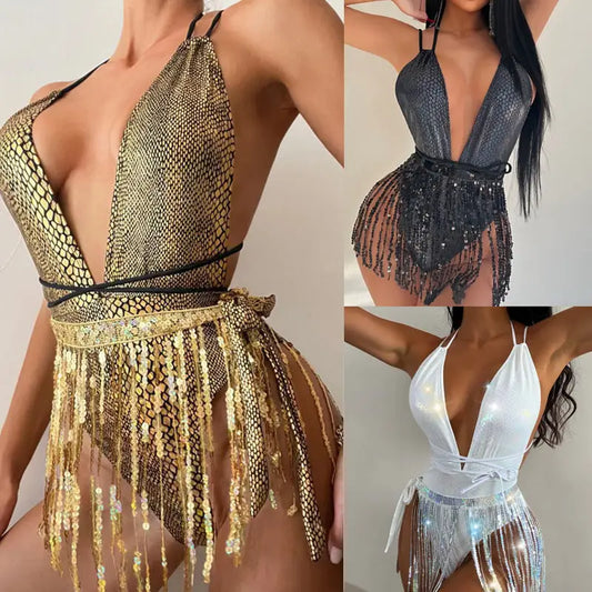 Nightclub Hot Girl Tassel One-piece Swimsuit