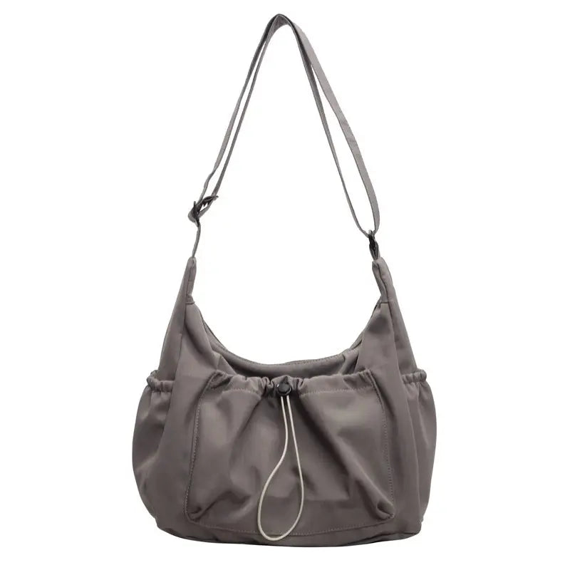Nylon Horizontal Square Bag with Three Dimensional Pocket and Phone Compartment - Gray