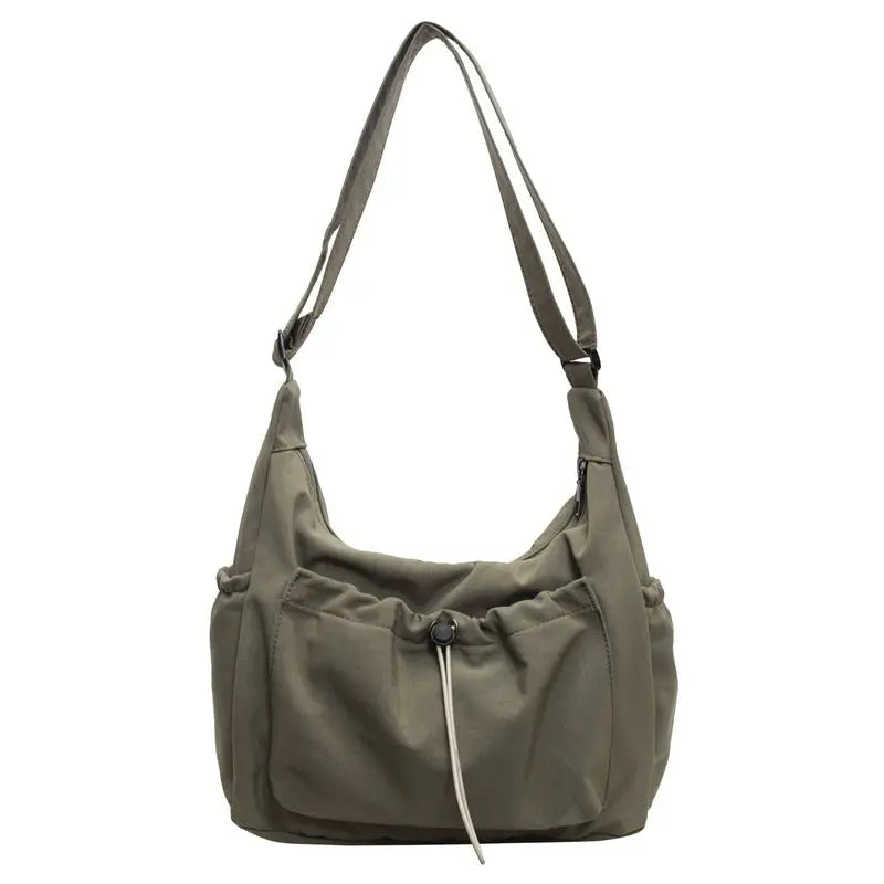 Nylon Horizontal Square Bag with Three Dimensional Pocket and Phone Compartment - Green