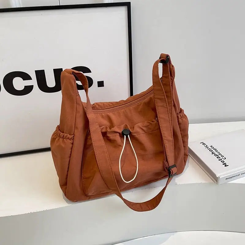 Nylon Horizontal Square Bag with Three Dimensional Pocket and Phone Compartment