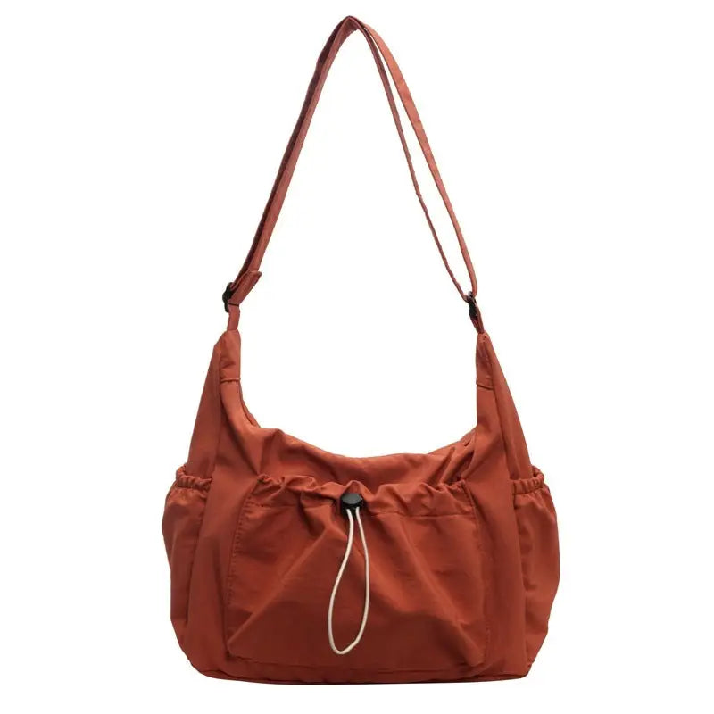 Nylon Horizontal Square Bag with Three Dimensional Pocket and Phone Compartment - Orange