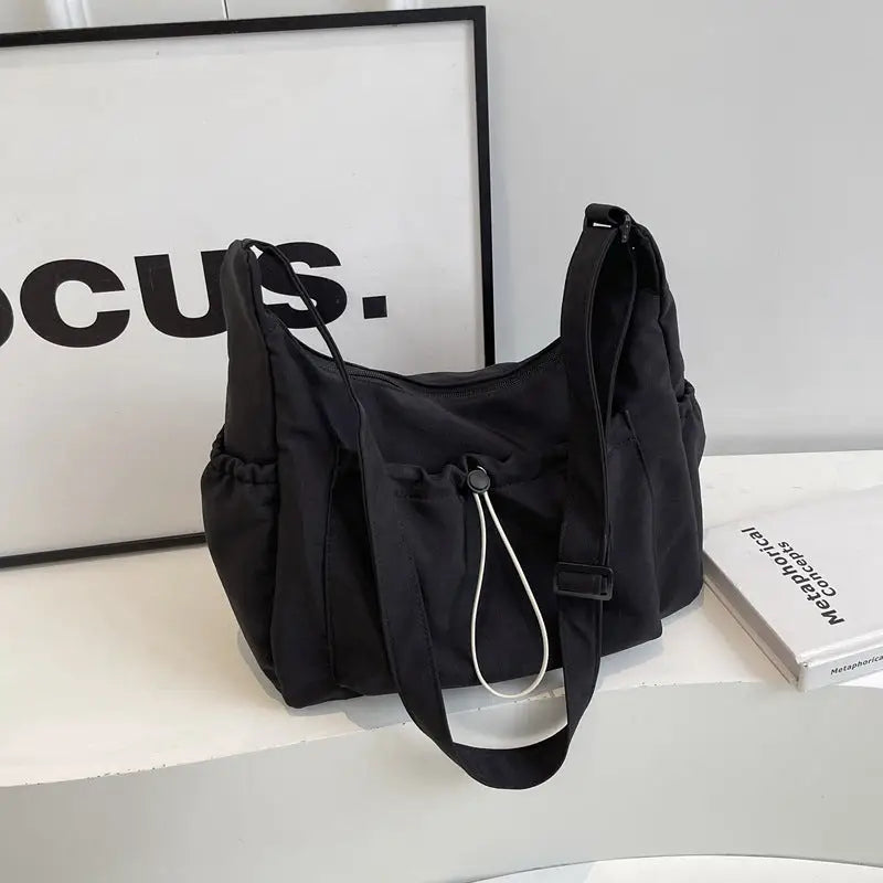 Nylon Horizontal Square Bag with Three Dimensional Pocket and Phone Compartment