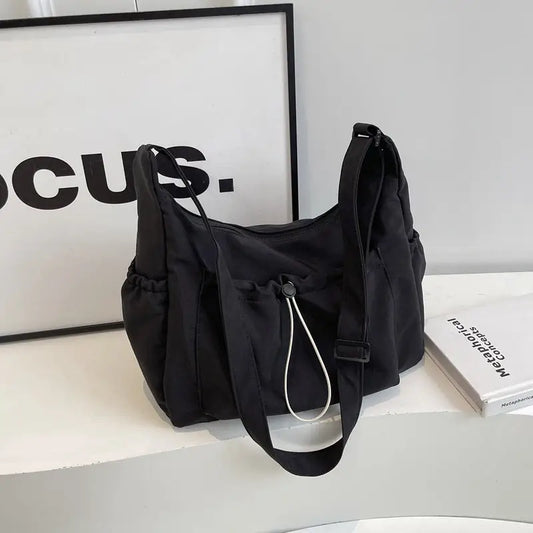 Nylon Horizontal Square Bag with Three Dimensional Pocket and Phone Compartment