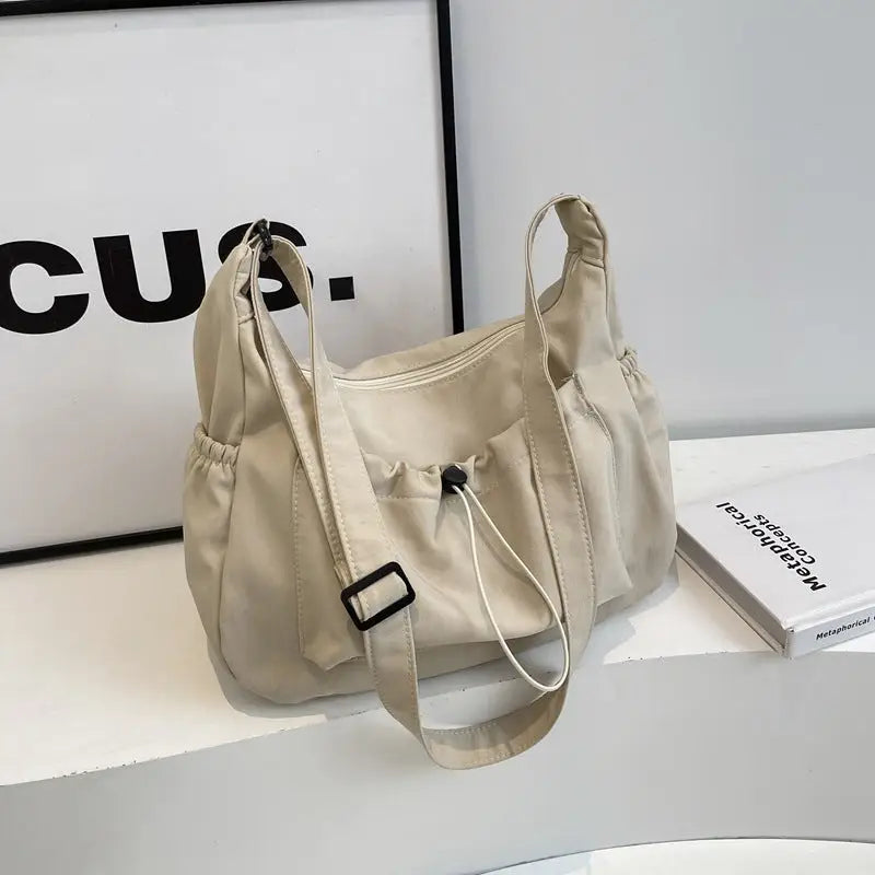 Nylon Horizontal Square Bag with Three Dimensional Pocket and Phone Compartment