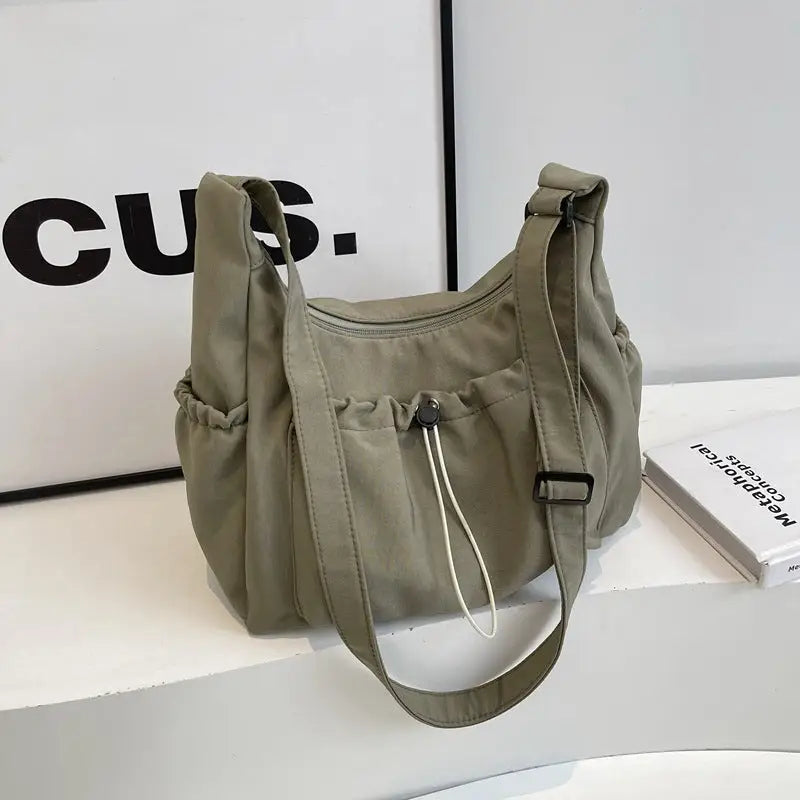 Nylon Horizontal Square Bag with Three Dimensional Pocket and Phone Compartment