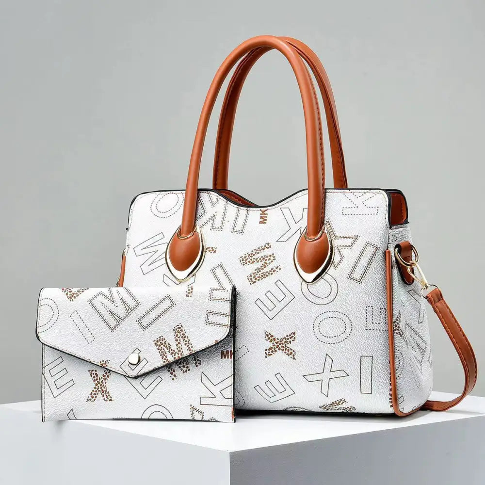 Nylon PU Suitcase Bucket Packing Bag Set in Multiple Colors - White