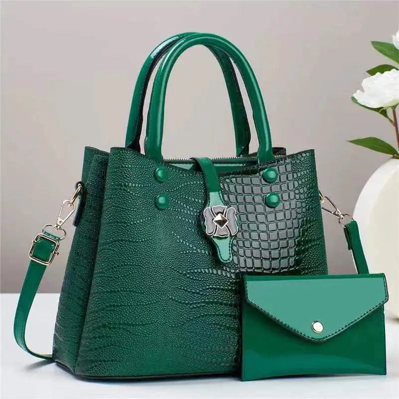 Nylon PU Suitcase Bucket Packing Bags Set of 2 Multiple Colors - Green