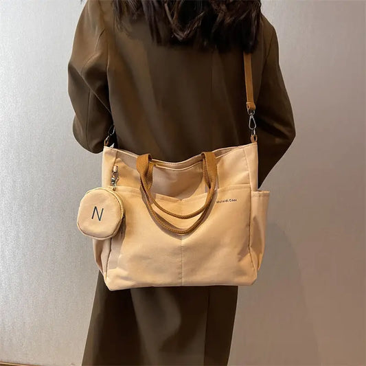 Nylon Shoulder Bag with Letter Print and Open Pocket
