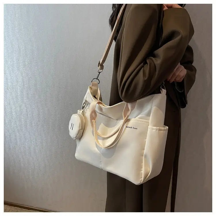 Nylon Shoulder Bag with Letter Print and Open Pocket
