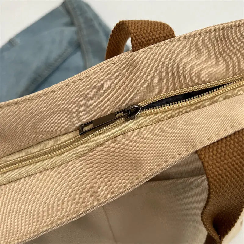 Nylon Shoulder Bag with Letter Print and Open Pocket
