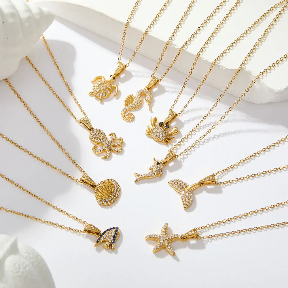 OceanGlow 18K Gold Necklace with Vibrant Shine
