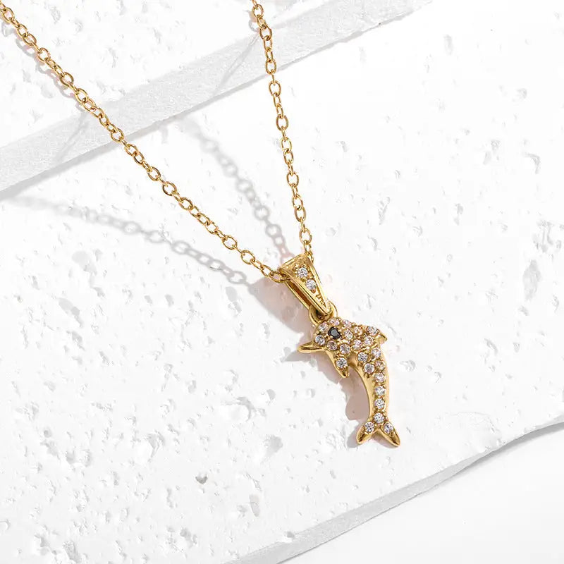 OceanGlow 18K Gold Necklace with Vibrant Shine - 18K Golden Dolphin N0404G