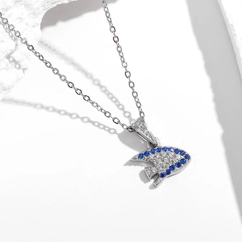 OceanGlow 18K Gold Necklace with Vibrant Shine - Steel Color Sea Fish N0401S
