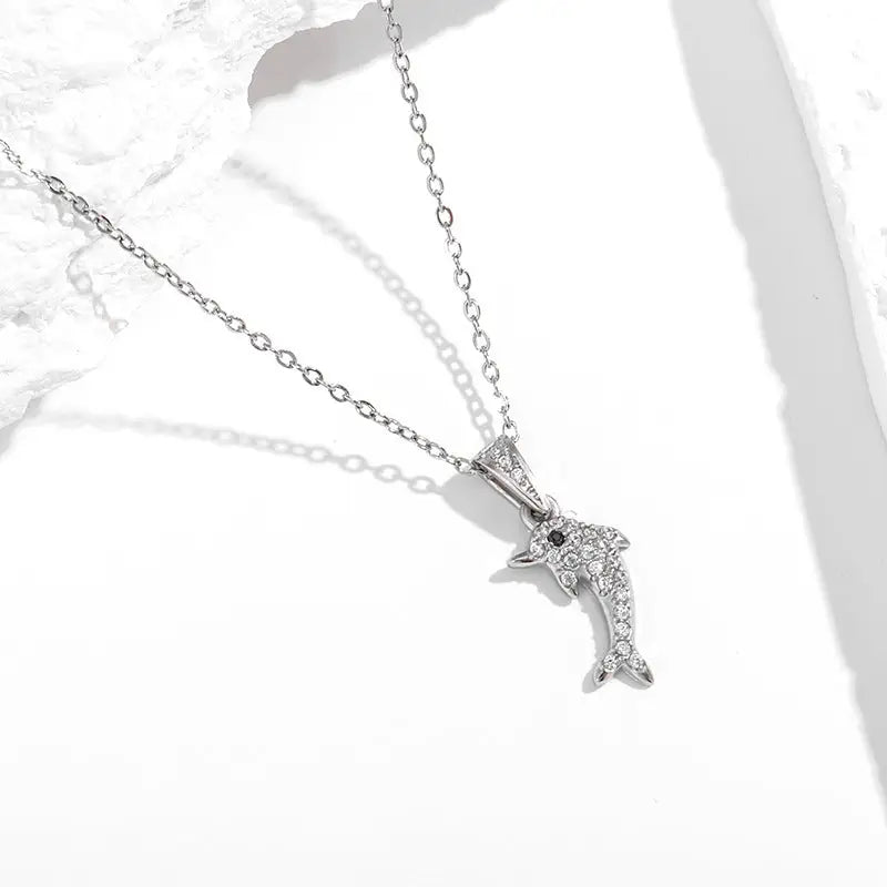 OceanGlow 18K Gold Necklace with Vibrant Shine - Steel Dolphin N0404S