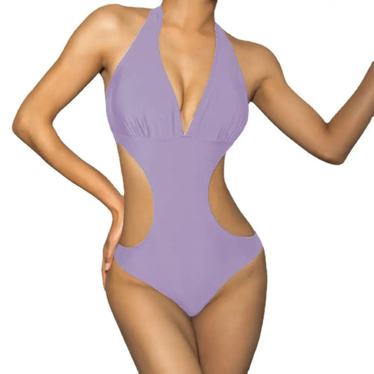 One Piece Triangle Show Waist Solid Color Swimsuit