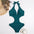 One Piece Triangle Show Waist Solid Color Swimsuit - Peacock blue / S