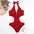 One Piece Triangle Show Waist Solid Color Swimsuit - Red / S