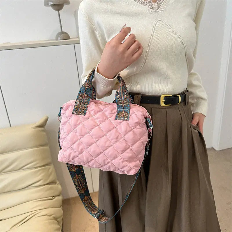 Oxford Cloth Horizontal Square Suitcase with Mobile Phone Pocket - Pink