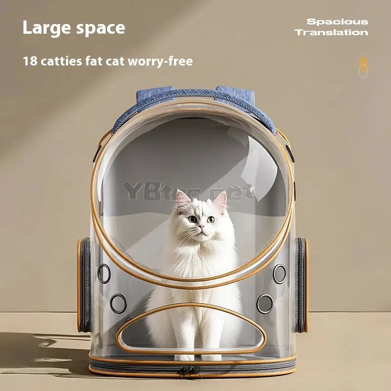 Panoramic Transparent Window Cat Backpack Denim Blue or Linen Gray