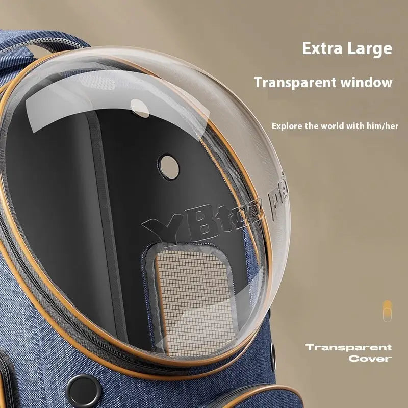 Panoramic Transparent Window Cat Backpack Denim Blue or Linen Gray