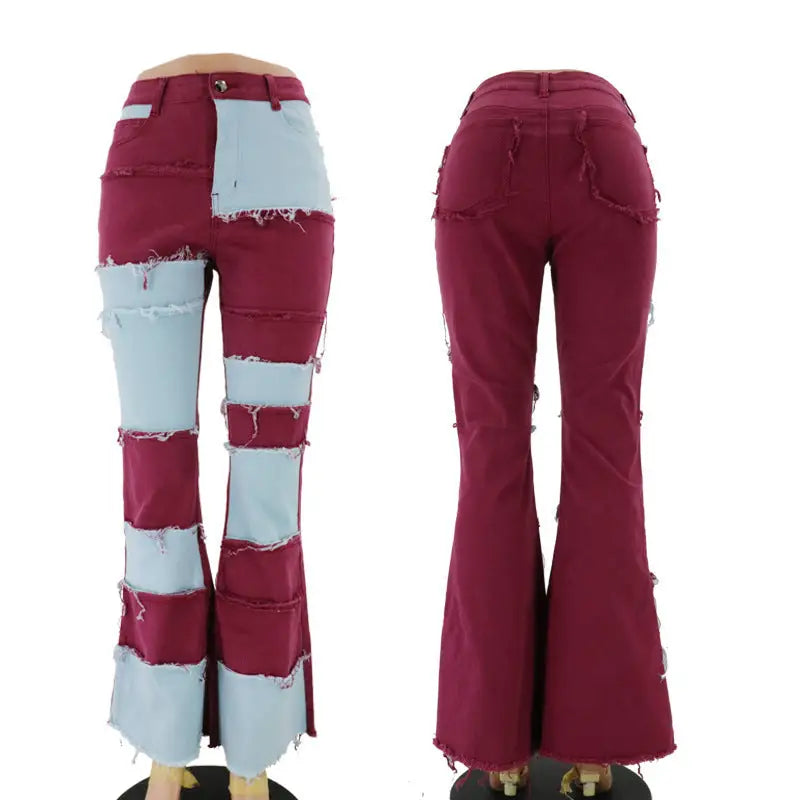 PatchFlare High-Rise Jeans: Artful Retro Vibes - Red / S