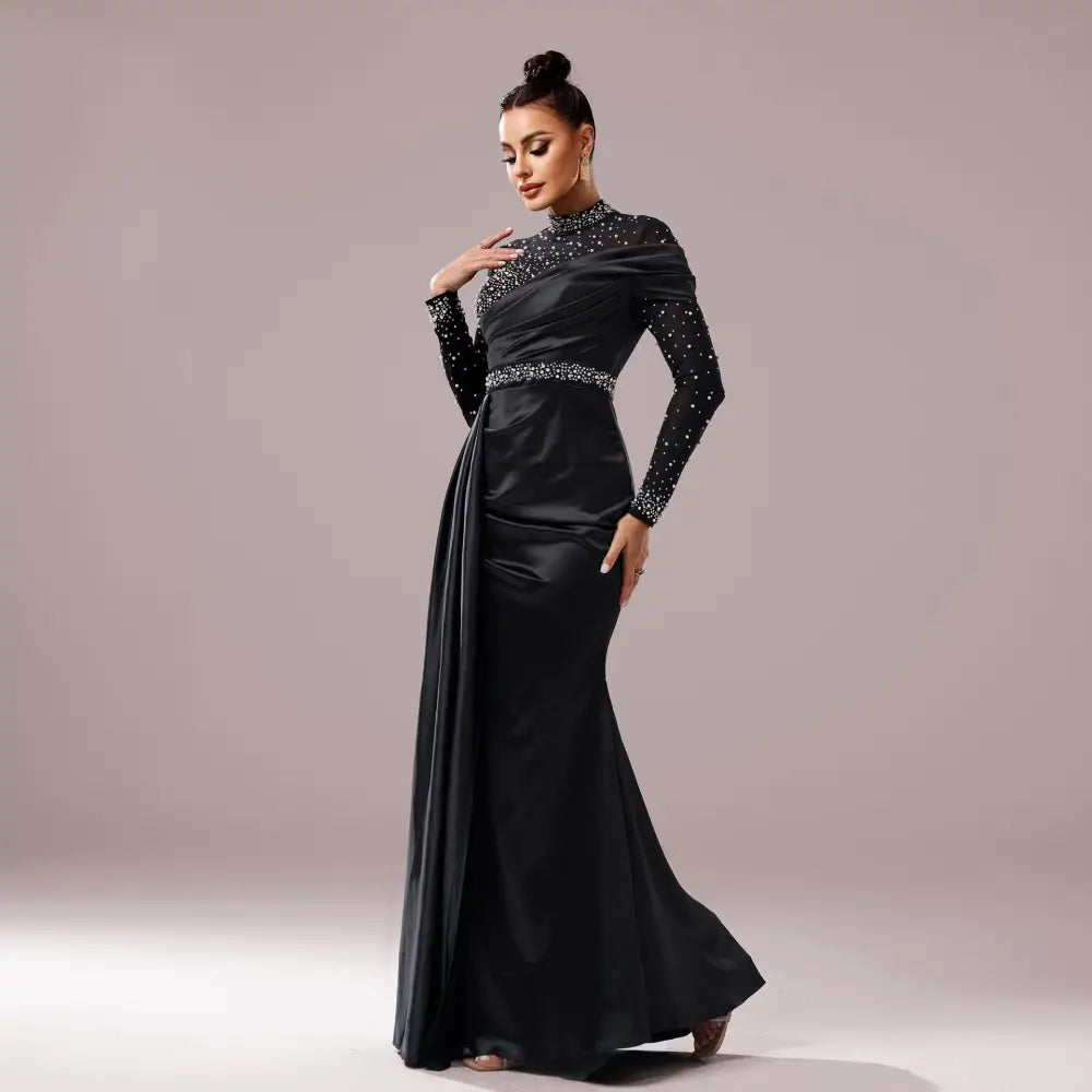 Pearl Fishtail Evening Dress - Black / S