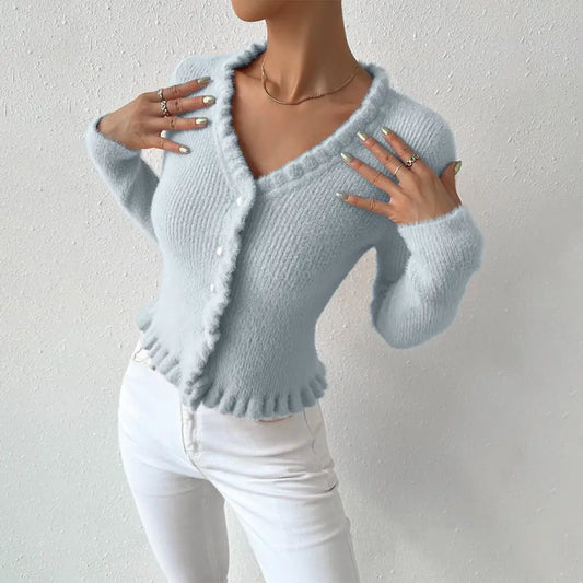 PearlWisp Knit: Elegant Wooden Ear Cardigan