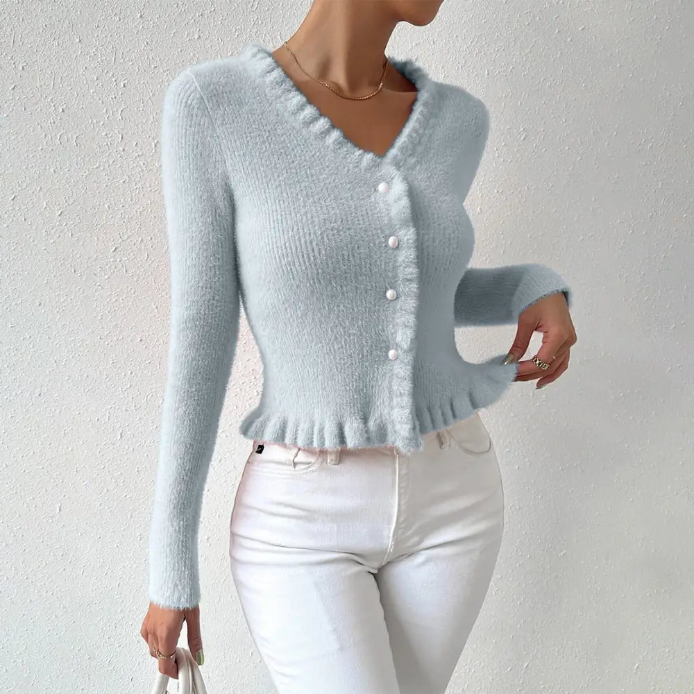 PearlWisp Knit: Elegant Wooden Ear Cardigan